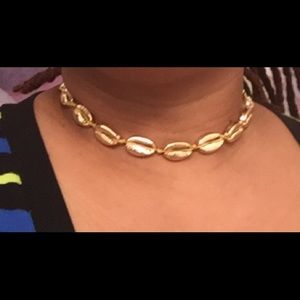 3 GOLD metal cowries puka shell choker necklace$30